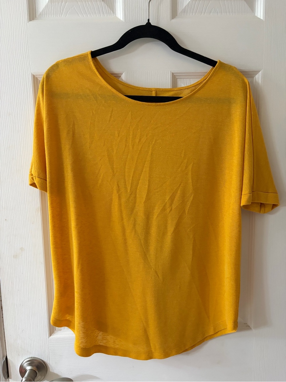 LOFT Short Sleeve Scoop Neck Top in Mustard
